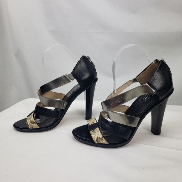 **COACH** BLACK HEELS Python Embossed Mirrored Leather  8 - Picture 3 of 12